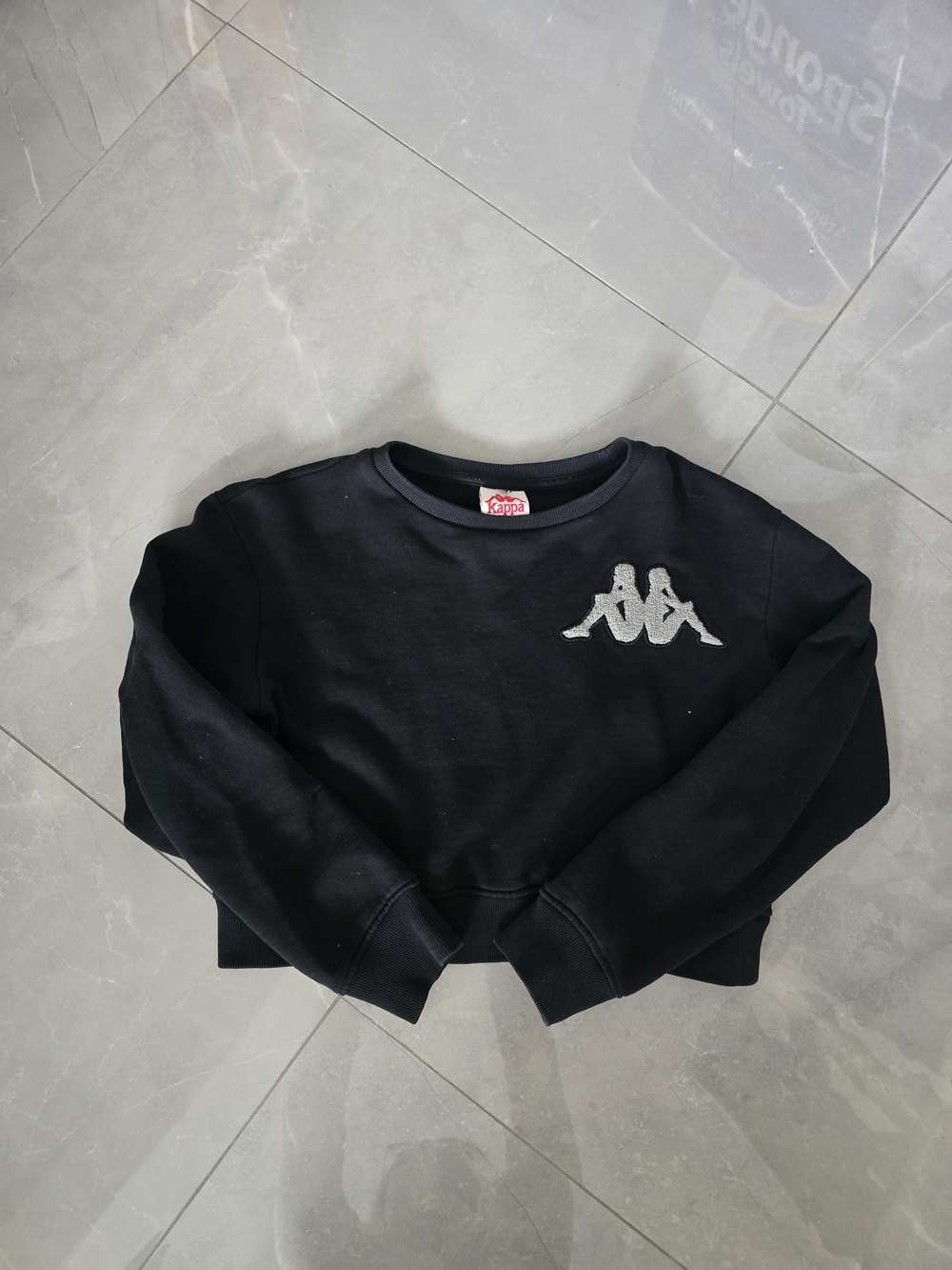 Kappa Black Cropped Sweatshirt with Silver Logo